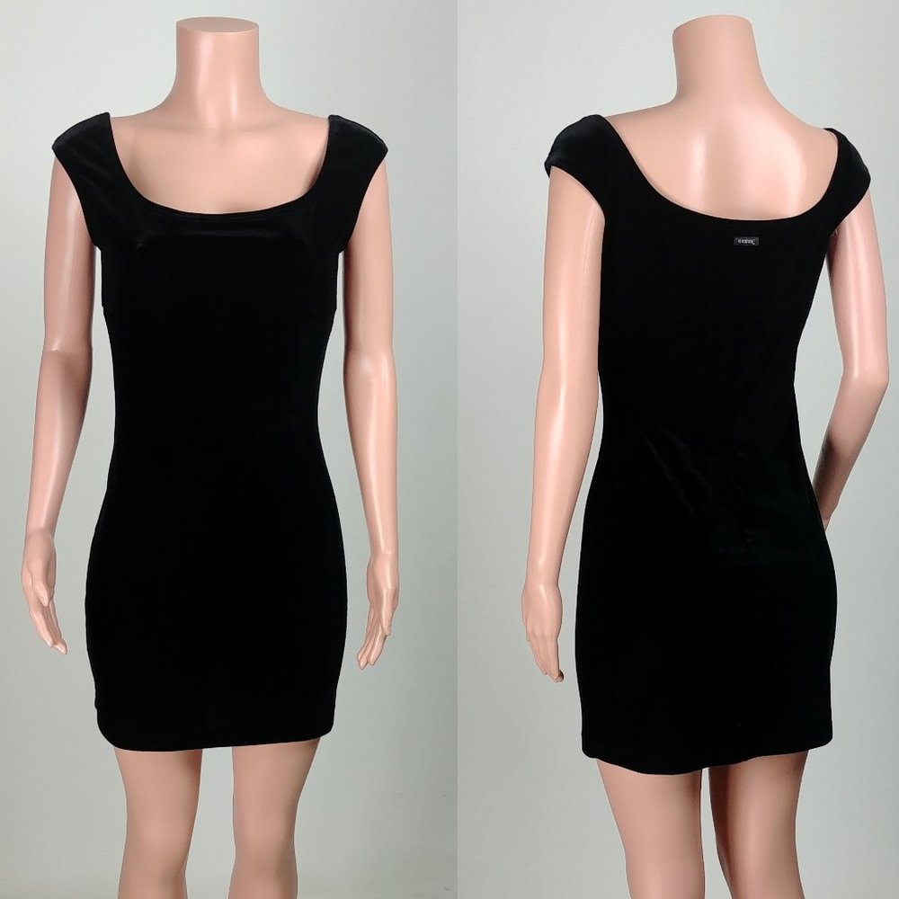 Guess Black Stretch Velvet Mini Dress